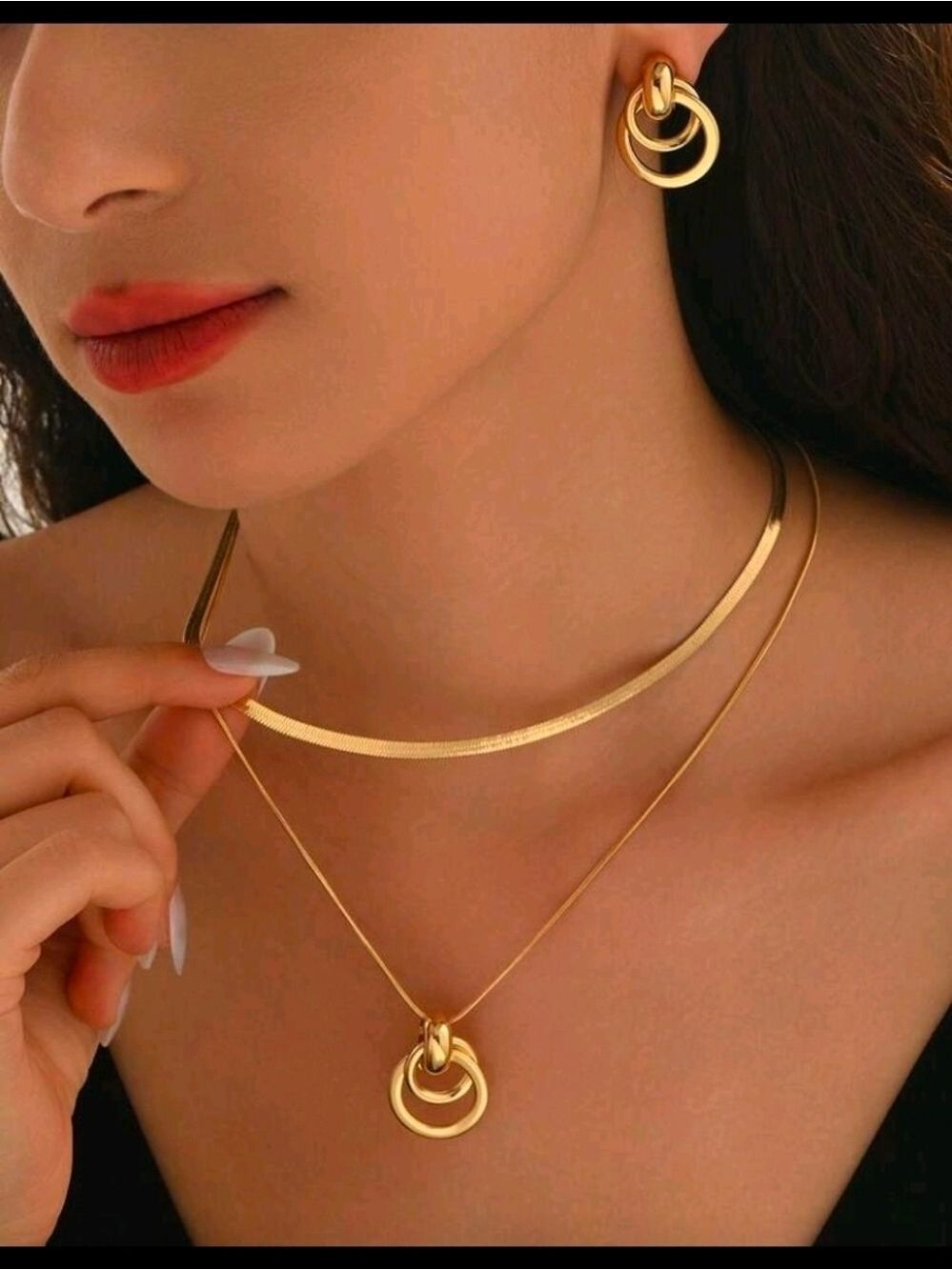 Gold Knot Necklace Earrings Set Women Jewelry